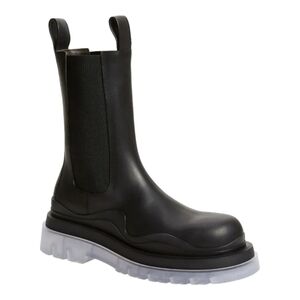 Bottega Veneta Clear Sole Tire Chelsea Leather Boots | SIZE EU 42/US 9 | BLACK